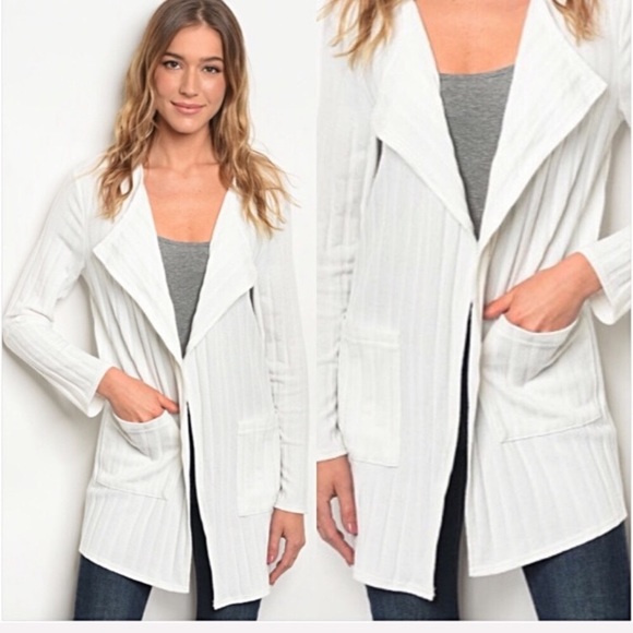 White Flowy Draped Cardigan Sweater L XL - Picture 4 of 4